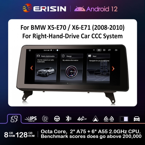 ES4670CR Right-Hand-Drive Android 12.0 Car Multimedia Player Screen Upgrade GPS For BMW X5 E70 BMW X6 E71 CCC Carplay Auto SWC Wifi IPS DSP