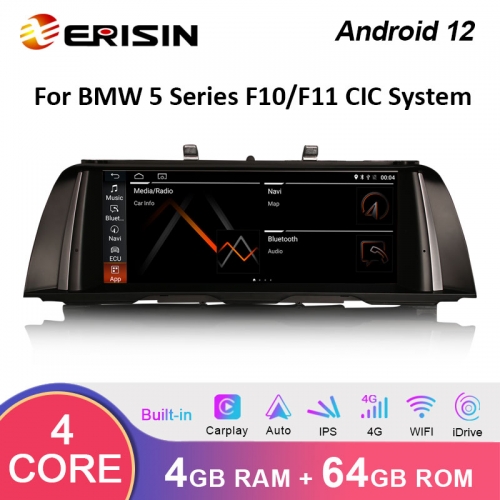 Erisin ES3625i 10.25" HD IPS-Screen BMW 5 Series F10/F11 CIC Android 12.0 Car Stereo System GPS WiFi 4G SIM WiFi Wireless Apple CarPlay