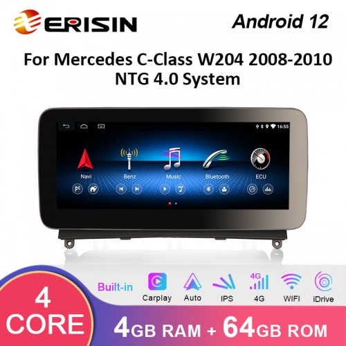 Erisin ES3640C 10.25" IPS Screen Wireless CarPlay Android 12.0 Car Stereo OEM Radio GPS 4G SIM WiFi TPMS DVR for Mercedes-Benz C-Class W204 2008-2010