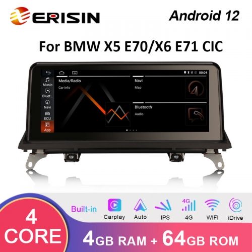 Erisin ES3670I 10.25" Ultra HD IPS Screen Android 12 Auto Car Radio For BMW X5 E70 X6 E71 CIC System 4G SIM Wireless Apple CarPlay