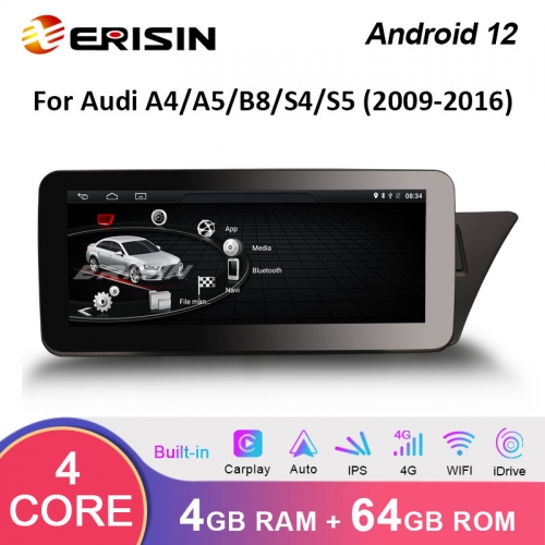 Erisin ES3674RH 10.25" Right-Hand-Drive Android 12.0 Car Stereo For Audi A4/A5/B8/S4/S5 High Configuration Wireless Carplay Auto 4G LTE IPS