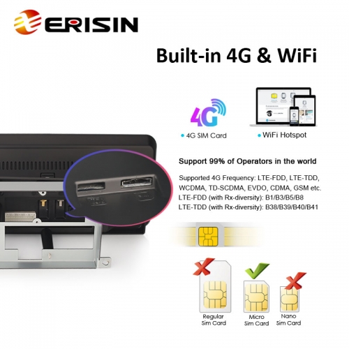 Erisin 10,25 Pollici 8-Core 4GB 64GB Android 14 Autoradio Bluetooth GPS Navigatore Per Audi A4 A5 B8 S4 S5 2009-2016 Supporto CarPlay Senza Fili Android Auto WiFi 4G DSP DAB IPS Schermo USB - View #3