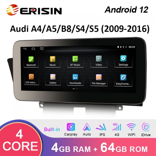 Erisin es3674a 10.25 sem fio carplay android 12 carro estéreo gps satnav para audi a4/a5/b8/s4/s5 wifi 4g sim tpms dvr dab + ips oem rádio cd player