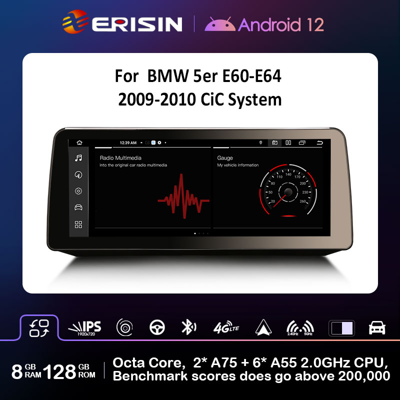 Erisin ES4660i 8G+128G IPS Android 12.0 Car Stereo GPS Radio For BMW 5 Series E60 E61 E63 E64 CIC WiFi 4G LET CarPlay Android Auto SWC