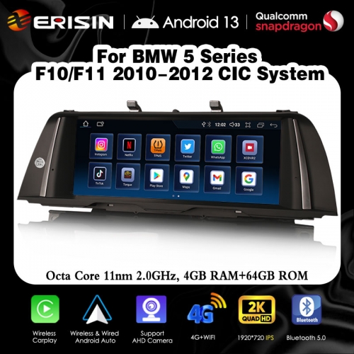 Erisin ES3310I IPS Android 13 Car Stereo GPS Satnav for BMW 5 Series F10/F11 CIC System BT5.0 CarPlay Android AUTO WiFi