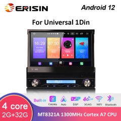 Erisin ES2788U Android 12.0 Universale 1Din Car Stereo Wireless CarPlay DSP GPS WiFi + 4G Bluetooth TPMS DAB + OBD2 DVR USB SD CD di navigazione