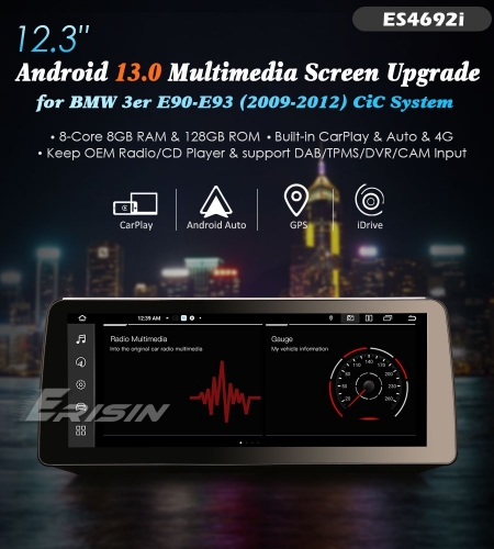 Erisin ES4692i 12.3" 128G Android 12 Car Stereo GPS For BMW 3 Series E90 E91 E92 E93 CarPlay Auto Radio DSP IPS Multimedia