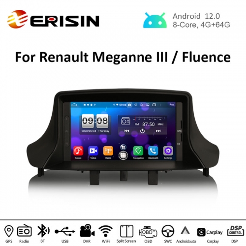 Erisin ES8773M 7" PX5 Android 12.0 Car Stereo DVD for Renault Fluence Megane Ⅲ CarPlay Auto Radio DAB+ 4G GPS System