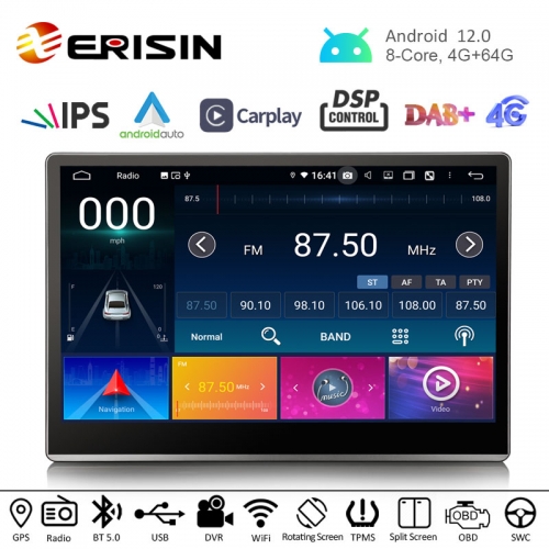 Erisin ES8700T IPS Universal 2DIN Car Audio Stereo Android 12.0 Car Radio Multimedia GPS Player For Tesla Type CarPlay