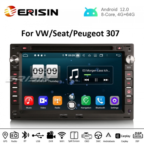 Erisin ES8709V 7" DSP Android 12.0 Car DVD Player Wireless CarPlay Android Auto Radio GPS for VW Golf Passat Polo Lupo Seat Peugeot 307