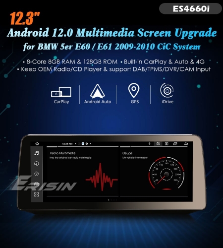 Erisin ES4660i 8G+128G IPS Android 13.0 Car Stereo GPS Radio For BMW 5 Series E60 E61 CIC WiFi 4G LET CarPlay Android Auto SWC