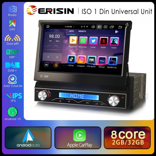 Erisin Android 14 Autoradio 1Din Mit Wireless CarPlay & Android Auto - 7 Zoll Touchscreen & 4GB RAM