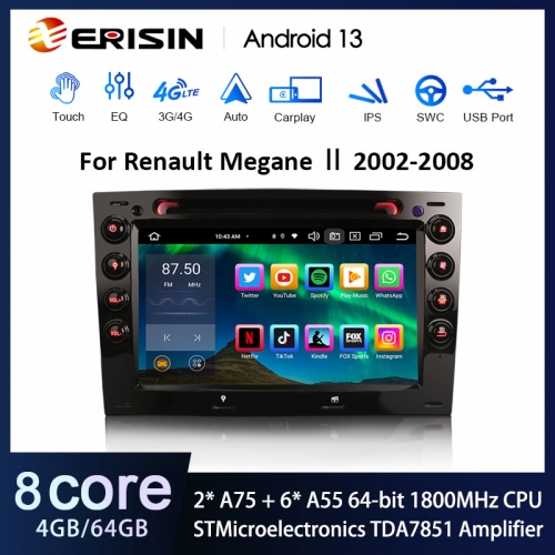 Erisin ES8513M IPS Android 13.0 Autoradio GPS Navi CarPlay For Renault Megane Ⅱ Android Auto Radio BT5.0 DSP 4G LTE Slot