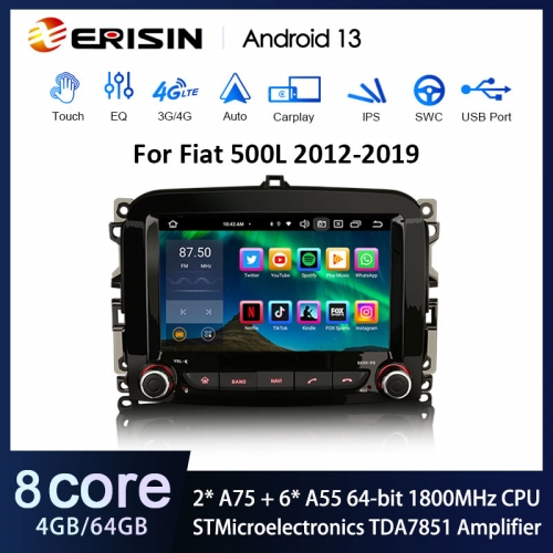 Erisin ES8554L 7" Android 13.0 Car Multimedia For Fiat 500L Stereo Wireless CarPlay Auto Radio Bluetooth 4G SIM Card SWC DTV DSP