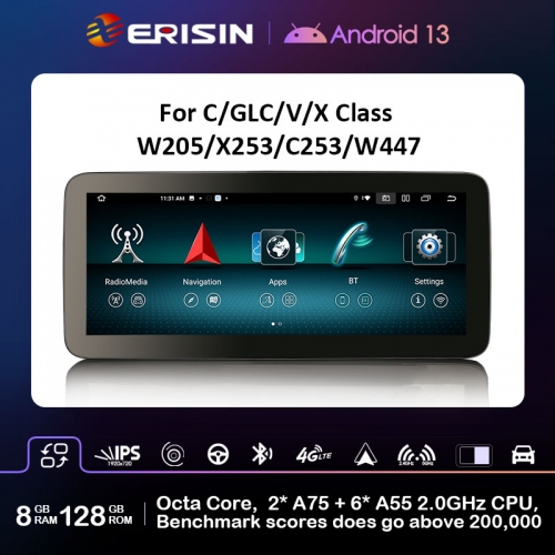 Erisin ES46GC50 Android 13 Car GPS For Mercedes Benz C-Class W205 GLC X253 C253 V-W447 X-Class COMAND APS 4G WiFi DSP IPS GPS Navigation