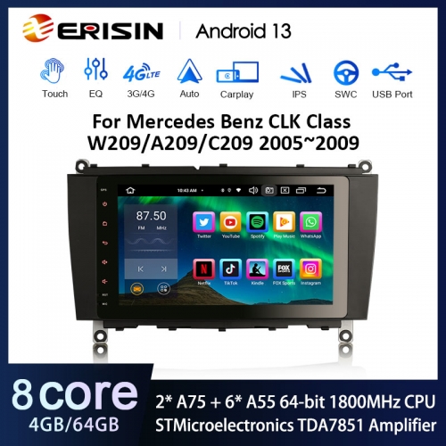 Erisin ES8584C 8" DSP Android 13.0 Auto GPS Multimedia For Mercedes Benz CLK-Class C209/A209 Car Stereo CarPlay & Auto Radio 4G LTE IPS