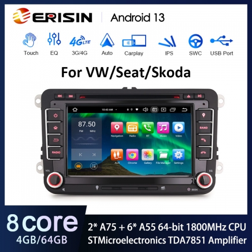 Erisin ES8548V 7" DSP Android 13.0 Автомобильная стереосистема CarPlay &amp; Auto GPS 4G DAB + для VW Golf Passat Tiguan Polo Eos Seat Skoda Ster