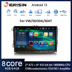 Erisin ES8528V 8-Core Android 13 DAB+ Autoradio GPS Wireless CarPlay Stereo SWC DTV DSP For VW Passat Polo Golf 5/6 Jetta Tiguan Eos T5 Seat Skoda