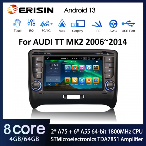 Erisin ES8579T 7" IPS Android 13.0 Car Radio For AUDI TT MK2 DSP Wireless CarPlay Auto TPMS DAB+ 4G LTE DVD GPS System