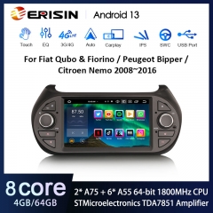 Erisin ES8575F 7" DSP Android 13.0 Car Stereo GPS For Fiat Citroen Nemo Peugeot Bipper Fiorino Qubo Multimedia CarPlay Auto Radio 4G LTE IPS BT5.0