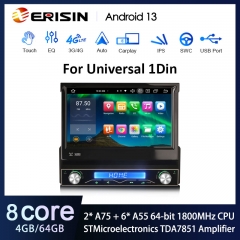 Erisin ES8568U 7" Android 13.0 Unversal 1 Din Car Stereo GPS System Wireless CarPlay Auto Radio DSP 4G LTE Slot IPS Bluetooth 5.0