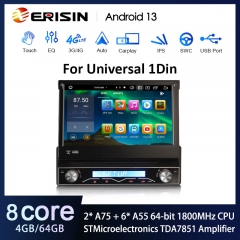 Erisin ES8588U 7" IPS Screen Android 13.0 Universal 1 Din Car DVD GPS Player 4G LTE DAB+ CarPlay Auto Radio STMicroelectronics TDA7851 DSP BT5.0