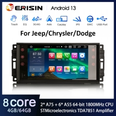 Erisin ES8576J 8-Core Android 13.0 Car Multimedia Stereo For Jeep Compass Wrangler Chrysler Dodge DAB Autoradio GPS Wireless CarPlay SWC DTV DSP