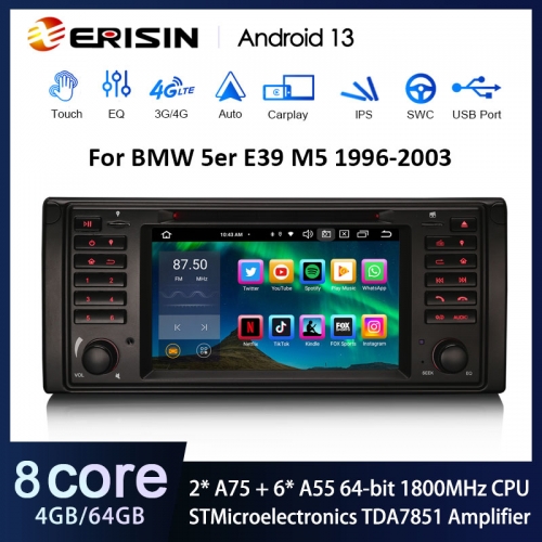 Erisin ES8539B 8-Core Android 12.0 DAB Autoradio GPS Wireless CarPlay DVD SWC DTV DSP For BMW 5 Series E39 M5 Stereo