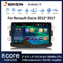 Erisin ES8529D 8" A007 Android 13.0 Car Radio For Renault Dacia Duster Logan Sandero Dokker DSP CarPlay & Auto GPS TPMS DAB+ 4G SIM IPS BT5.0
