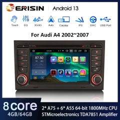 Erisin ES8578A 7" Android 13.0 Car DVD Stereo For Audi A4 DSP CarPlay & Auto 4G LTE Slot IPS BT5.0 TDA7851 GPS