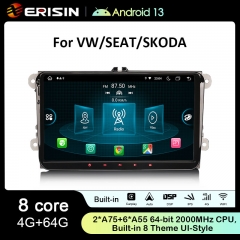 Erisin ES8998V 9" IPS Screen Android 13.0 Car Stereo GPS SatNav Radio For VW Sharan Jetta Seat Skoda DSP 4G LTE Wireless CarPlay Auto Bluetooth 5.0