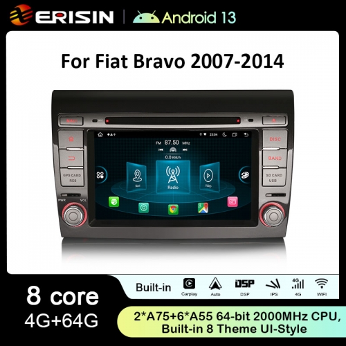 Erisin ES8971F 7" IPS Screen 8 Core Android 13.0 Car DVD Player GPS 4G LTE DPS Wireless CarPlay Auto Radio For Fiat Bravo