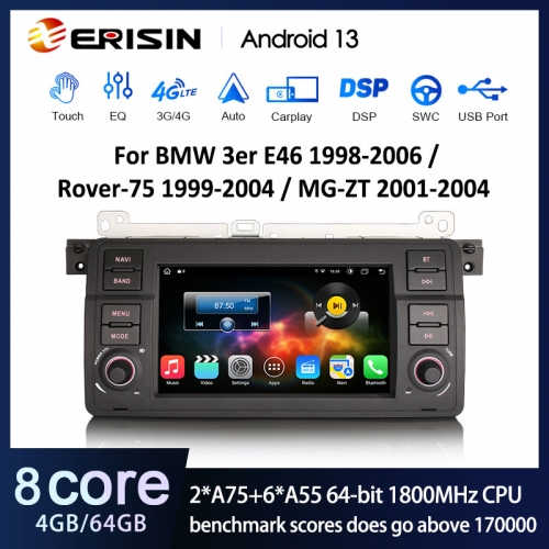 Erisin ES8864B 64G Android 13.0 Car Stereo GPS For BMW E46 M3 Rover 75 MG ZT Wireless CarPlay Auto Radio DSP 4G LTE Slot