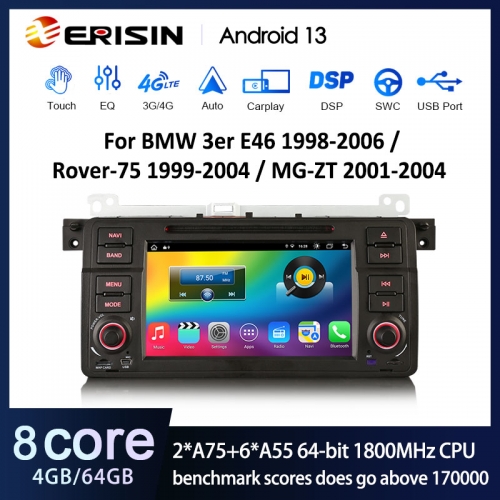 Erisin ES8864D Android 13.0 Car Stereo GPS For BMW E46 M3 Rover 75 MG ZT  Wireless CarPlay Auto Radio DVD DSP 4G LTE Slot