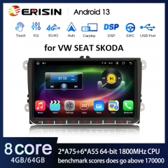 Erisin ES8891V 8-Core Android 13.0 Autoradio DAB+ Navi For VW Passat CC Golf 5/6 Tiguan T5 Jetta Skoda SEAT CarPlay Auto WiFi DSP OBD2 TPMS Bluetooth