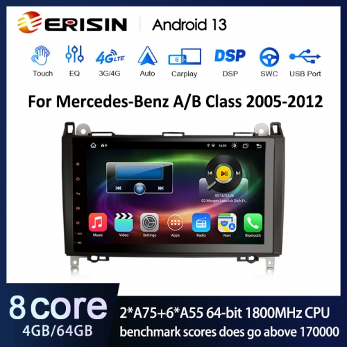 Erisin ES8890B 9"  IPS Screen Android 13.0 Car Stereo GPS For Mercedes Benz A B Class Sprinter Viano Vito Wireless CarPlay Auto Radio DSP 4G LTE Slot