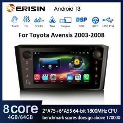 Erisin ES8807A For Toyota Avensis T25 2003 - 2008 Android 13 Car Radio Multimedia Player Video Carplay AUTO 5G/4G WIFI GPS Navi Stereo 2din Unit