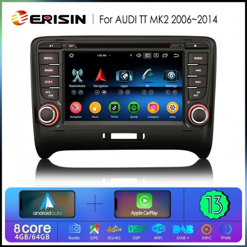 Erisin ES6777T IPS Android 13.0 Car Stereo for AUDI TT MK2 DSP CarPlay & Auto GPS BT5.0 DAB+ 4G LTE DVD System