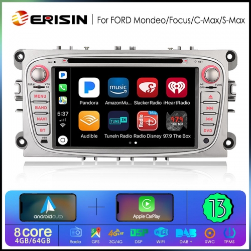 Erisin ES6768F 7" Android 13.0 Car Stereo for Ford Mondeo Focus C/S-Max Galaxy DSP CarPlay & Auto GPS TPMS DAB+ 4G DVD System
