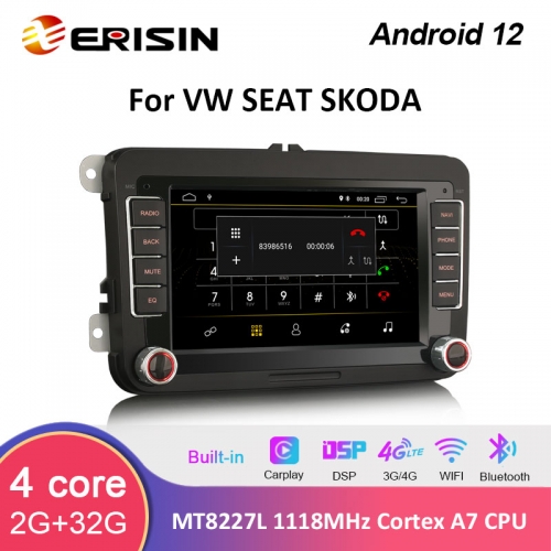 Erisin ES3135V 7" VW UI Android 12.0 Auto Multimedia Sytem GPS For VW Vento Passat Polo MK5/6R T5 Multivan WiFi DSP CarPlay TPMS DVR DAB+ Car Radio
