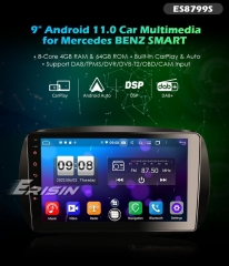 Erisin ES8799S 9" Android 11.0 Auto Multimedia System CarPlay & Auto GPS Radio DSP TPMS DAB for Mercedes Benz SMART