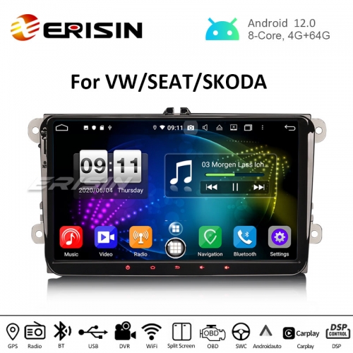 Erisin ES8791V 9" PX5 DSP Android 12.0 Car Stereo CarPlay & Auto GPS 4G DAB+ for VW Golf Passat Tiguan Polo Eos Seat Skoda Stereo
