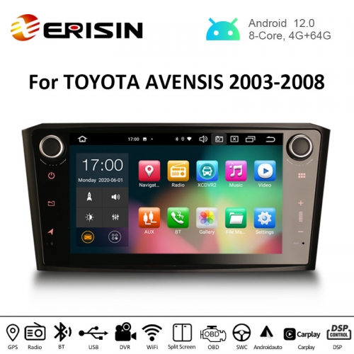 Erisin ES8107A 8" Android 12.0 Car Stereo DSP Apple Carplay Android Auto OBD GPS DAB Radio for TOYOTA AVENSIS T25