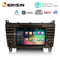 Erisin ES8169C 7" Octa-Core Android 12.0 Car DVD CarPlay Auto for Benz CLC W203 CLK W209 C-Class W203 Stereo GPS DVR WiFi