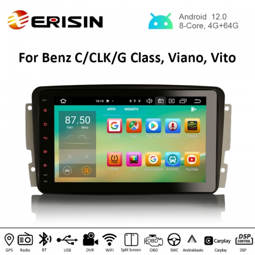 Erisin ES8187C 8" Android 12.0 Car Stereo GPS TPMS DVR DAB+ DSP For Benz C-Class W203 CLK Viano Vito CarPlay Auto Radio