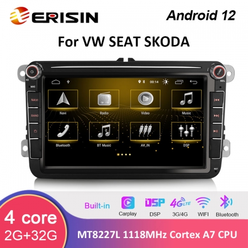 Erisin ES3185V 8" Android 12.0 Car Stereo For VW Caddy Scirocco Golf EOS SEAT Altea Leon Skoda Octavia DSP GPS Navigation Carplay Auto Radio