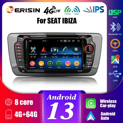 Erisin ES5722S Android 13.0 Car Stereo GPS Navigation For SEAT IBIZA Multimedia CarPlay Auto Radio DSP WiFi 4G LTE BT5.0 HD IPS-Screen