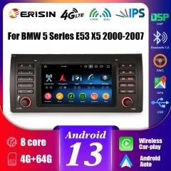 Erisin ES5753B IPS Screen Android 13.0 Car Stereo GPS SatNav Radio For BMW X5 E53 DSP 4G LTE WiFi Wireless CarPlay Auto Bluetooth 5.0