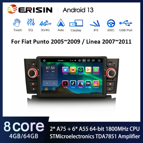 Erisin ES8523L 7" IPS Android 13.0 Car Stereo For Fiat Punto Linea Radio GPS 4G SIM Slot WiFi DSP 64G Wireless CarPlay & Auto