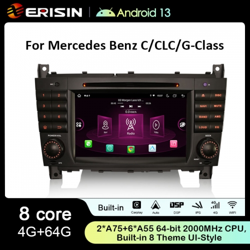 Erisin ES8918C IPS Android 13 Car Stereo GPS Radio DVD SWC For Mercedes Benz C-Class CLC W203 G-Class W463 Multimedia DSP Wireless CarPlay Auto 4G BT5